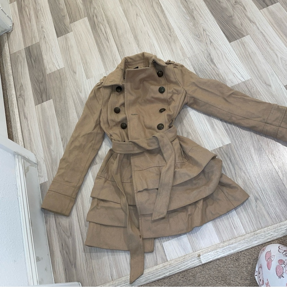 Express Women's Double-Breasted Camel Trench Coat